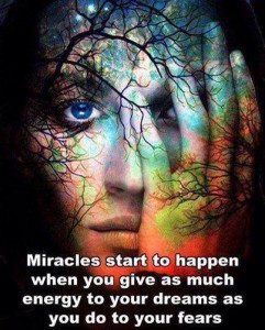 Mirakler begynner å skje når du gir så mye energi til drømmene dine som du gjør til din frykt.